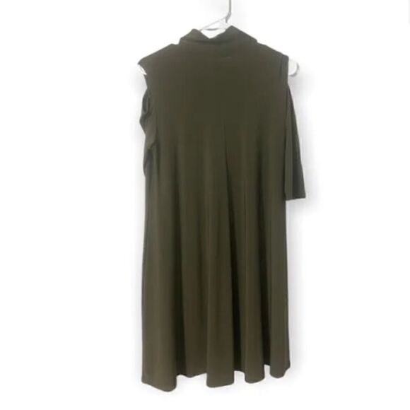 CLARA SUN WOO $89 Olive Mock Neck Cold Shoulder Shift Dress XS - Picture 2 of 5
